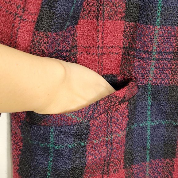 Vintage Oversized Wool Red Plaid Blazer 80's 3/4 sleeve Blazer Gold Buttons - Picture 5 of 16
